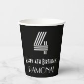 Gobelets En Papier 4e anniversaire — Art Déco Inspiré Look "4" + Nom (Recto)