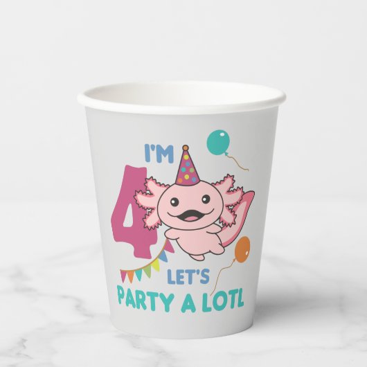Gobelets En Papier 4e anniversaire Axolotl 4 ans douces Axolotls (Recto)