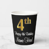Gobelets En Papier 4e anniversaire - Elégant luxe Faux Gold Look # (Recto)