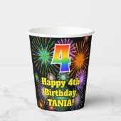 Gobelets En Papier 4ème anniversaire : Fun Motif Fireworks + Rainbow  (Verso)