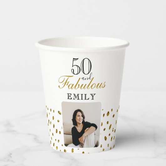 Gobelets En Papier 50 and Fabulous Gold Glitter Photo 50th Birthday (Recto)