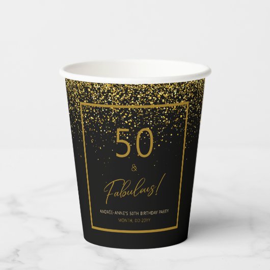 Gobelets En Papier 50 Fabuleux Anniversaire Gold Parties scintillant  (Verso)