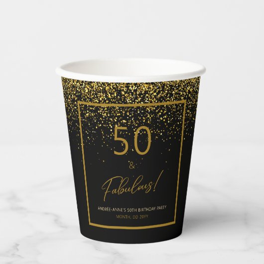 Gobelets En Papier 50 Fabuleux Anniversaire Gold Parties scintillant  (Recto)