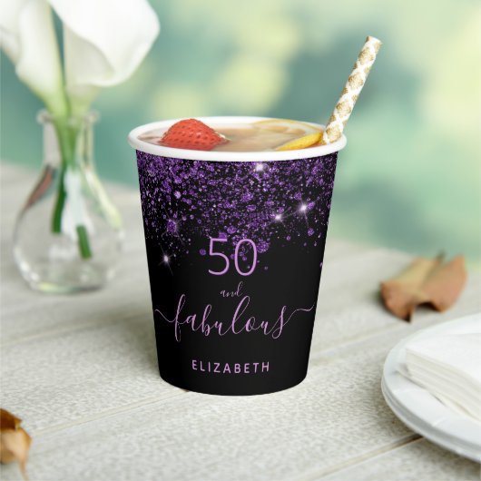 Gobelets En Papier 50 fabuleux anniversaire noir violet parties scint (Insitu)