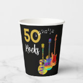 Gobelets En Papier 50 Rocks Anniversaire Fête Funky Guitar (Verso)