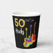 Gobelets En Papier 50 Rocks Anniversaire Fête Funky Guitar (Recto)