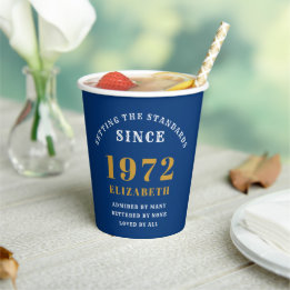 Gobelets En Papier 50e anniversaire 1972 Elégant Blue Gold Chic