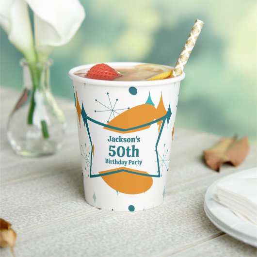 Gobelets En Papier 50e anniversaire fête Retro Mid Century N'importe  (Insitu)