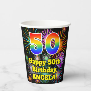 Gobelets En Papier 50e anniversaire : Fun Motif Fireworks + Rainbow 5