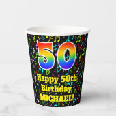 Gobelets En Papier 50e anniversaire : Fun Music Notes Motif, Rainbow (Recto)