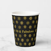 Gobelets En Papier 50e anniversaire & Golden Snowflakes sur noir (Recto)