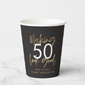 Gobelets En Papier 50e anniversaire noir et or simple élégant moderne (Verso)