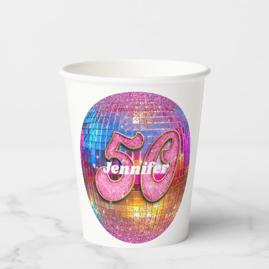 Gobelets En Papier 50e anniversaire Parties scintillant rose Super le (Verso)