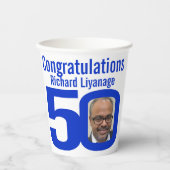 Gobelets En Papier 50e anniversaire personnalisé deux photo blanc tex (Recto)