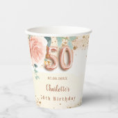 Gobelets En Papier 50e anniversaire rose or fleurie nom de la végétat (Recto)