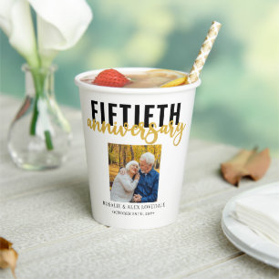Gobelets En Papier 50ème anniversaire de Mariage d'or 2 tasses de pa