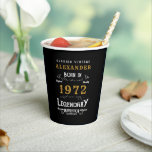Gobelets En Papier 50th Birthday 1972 Black Gold Ajouter Nom Retro<br><div class="desc">Un design personnalisé de tasse en papier classique pour cette fête d'anniversaire. Plus de cadeaux et de fournitures de fête disponibles avec le design "légendaire" dans le magasin.</div>