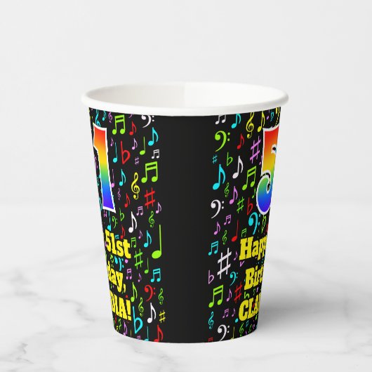 Gobelets En Papier 51e anniversaire : Fun Music Notes Motif, Rainbow  (Gauche)