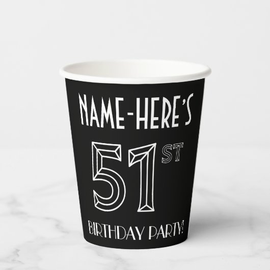 Gobelets En Papier 51e fête d'anniversaire : Style Art Déco + Nom per (Verso)