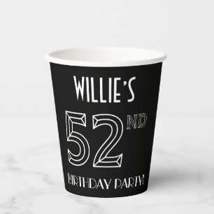 Gobelets En Papier 52e fête d'anniversaire : Style Art Déco + Nom per