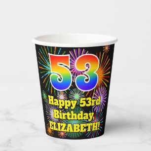 Gobelets En Papier 53e anniversaire : Fun Fireworks Motif + Rainbow 5