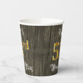 Gobelets En Papier 53e fête d'anniversaire — Faux Gold & Faux Wood Lo (Gauche)