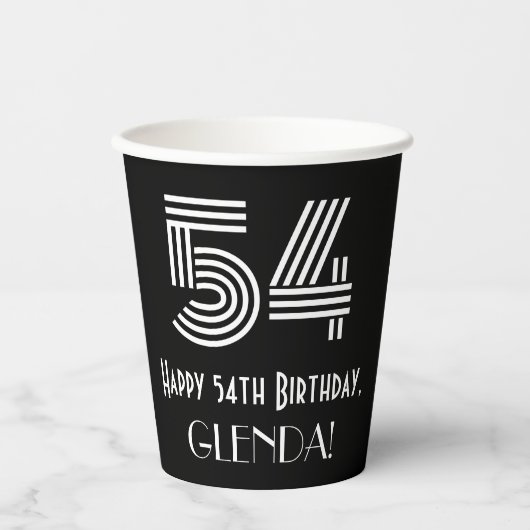 Gobelets En Papier 54e anniversaire — Art Déco Inspiré Look "54" + No (Recto)