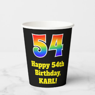Gobelets En Papier 54e anniversaire : coloré, amusant, excitant, arc-