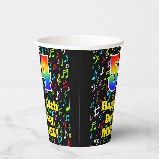 Gobelets En Papier 54e anniversaire : Fun Music Notes Motif, Rainbow  (Droite)
