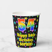 Gobelets En Papier 54e anniversaire : Fun Stars Motif et Rainbow 54 (Verso)