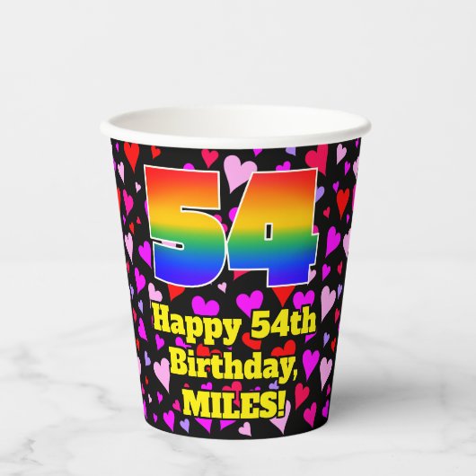 Gobelets En Papier 54e Birthday: Patters de Loving Hearts, Rainbow 54 (Recto)