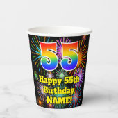 Gobelets En Papier 55ème anniversaire : Fun Fireworks Motif + Rainbow (Verso)