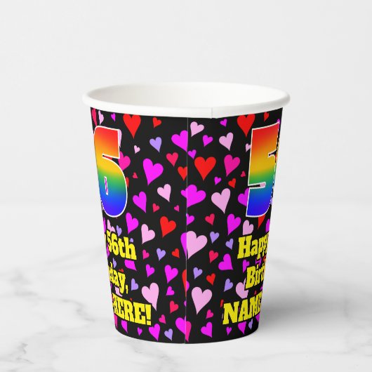 Gobelets En Papier 56e anniversaire : Amour Hearts Motif, Arc-en-ciel (Droite)