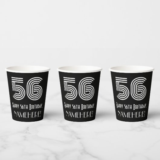 Gobelets En Papier 56e anniversaire — Art Déco Inspiré Look "56" + No (Multi)