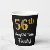 Gobelets En Papier 56e anniversaire - Elégant luxe Faux Gold Look # (Recto)