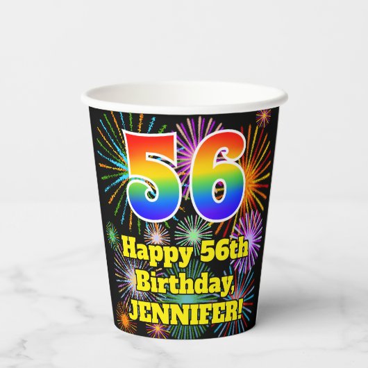 Gobelets En Papier 56e anniversaire : Fun Fireworks Motif + Rainbow 5 (Verso)