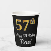 Gobelets En Papier 57e anniversaire - Elégant luxe Faux Gold Look # (Verso)