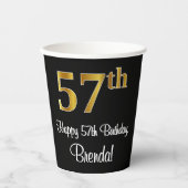 Gobelets En Papier 57e anniversaire - Elégant luxe Faux Gold Look # (Recto)