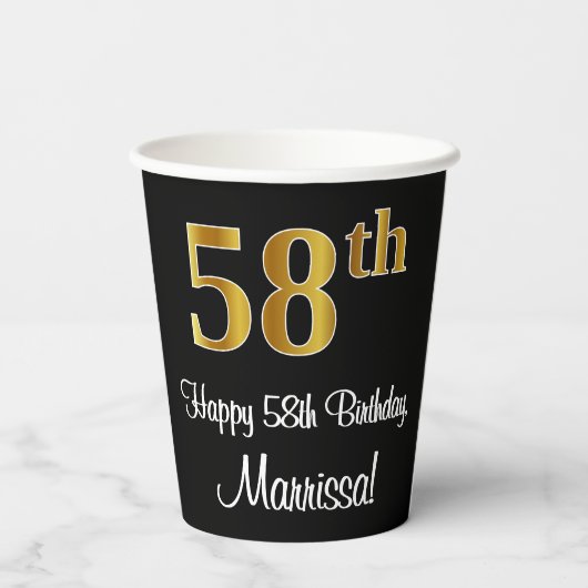 Gobelets En Papier 58e anniversaire - Elégant luxe Faux Gold Look # (Verso)