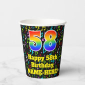 Gobelets En Papier 58e anniversaire : Fun Music Notes Motif, Rainbow  (Verso)