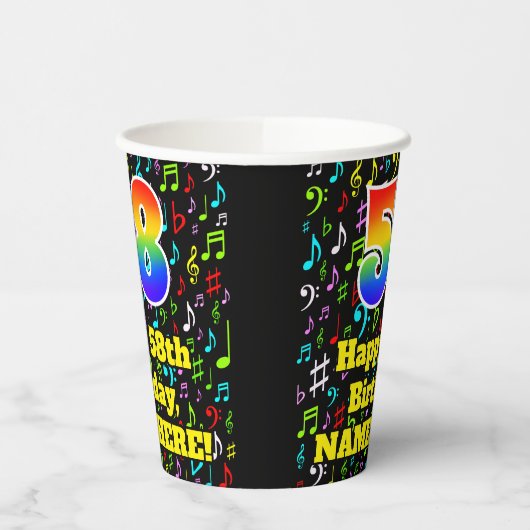 Gobelets En Papier 58e anniversaire : Fun Music Notes Motif, Rainbow (Gauche)