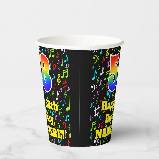 Gobelets En Papier 58e anniversaire : Fun Music Notes Motif, Rainbow  (Droite)