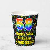 Gobelets En Papier 58e anniversaire : Fun Music Notes Motif, Rainbow  (Recto)