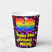 Gobelets En Papier 59e anniversaire : Amour Hearts Motif, Arc-en-ciel (Recto)