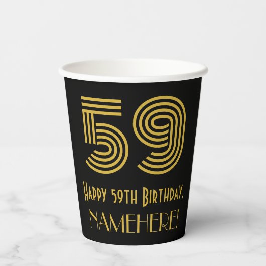 Gobelets En Papier 59e anniversaire : Art Déco Inspiré Look "59" & No (Verso)