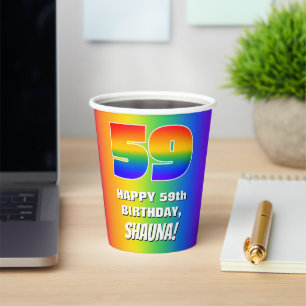 Gobelets En Papier 59e anniversaire : coloré, amusant Motif arc-en-ci