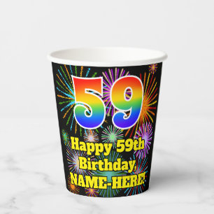 Gobelets En Papier 59e anniversaire : Fun Fireworks Motif + Rainbow 5