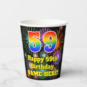 Gobelets En Papier 59e anniversaire : Fun Fireworks Motif + Rainbow 5 (Recto)