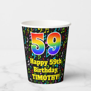 Gobelets En Papier 59e anniversaire : Fun Music Notes Motif, Rainbow 
