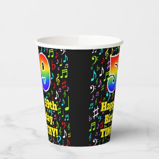 Gobelets En Papier 59e anniversaire : Fun Music Notes Motif, Rainbow (Gauche)